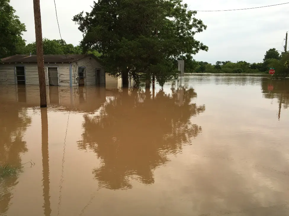Flooding from the Brazos River near Rosharon, Texas in 2016.